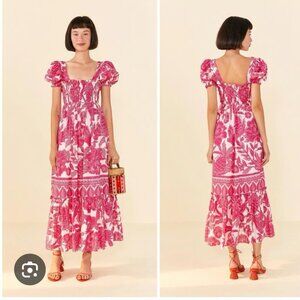 FARM Rio Tropical Woodcut Pink Maxi Dress L